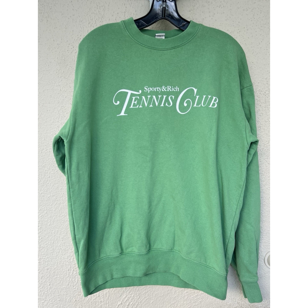 Sporty & Rich Green Tennis Club Crewneck Sweatshirt Pullover Medium Oversized